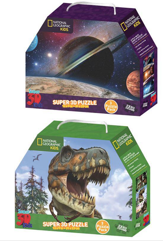 3 Puzzle Pack National Geographic Super 3D Puzzles: Dinosaurs, Solar System (1Pcs)