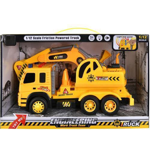 Engineering Series Work Construction Excavator Truck, Push and Go Toy With Lights & Sound 1/12 Scale