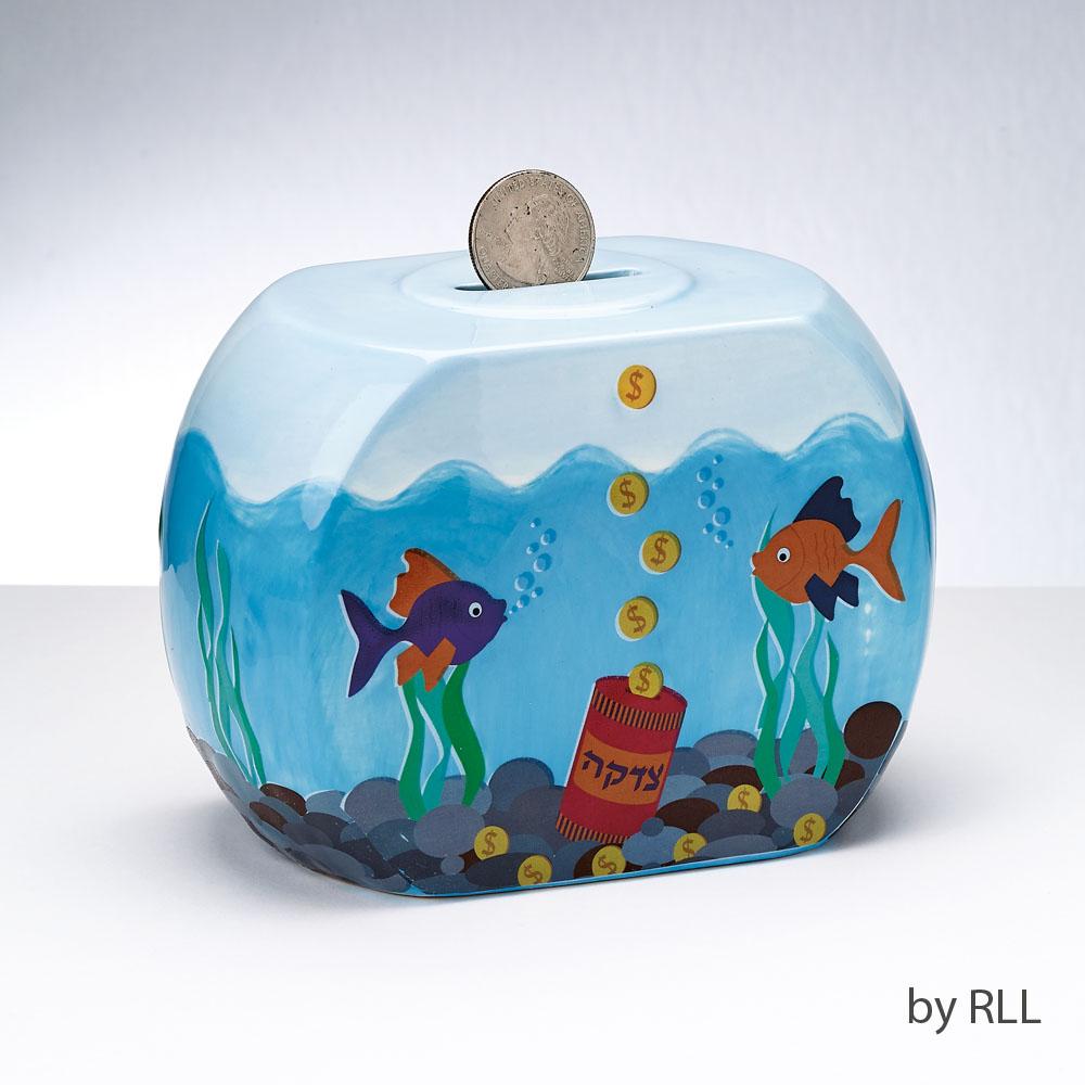 Jewish Goldfish Bowl Ceramic Tzedakah Charity Box