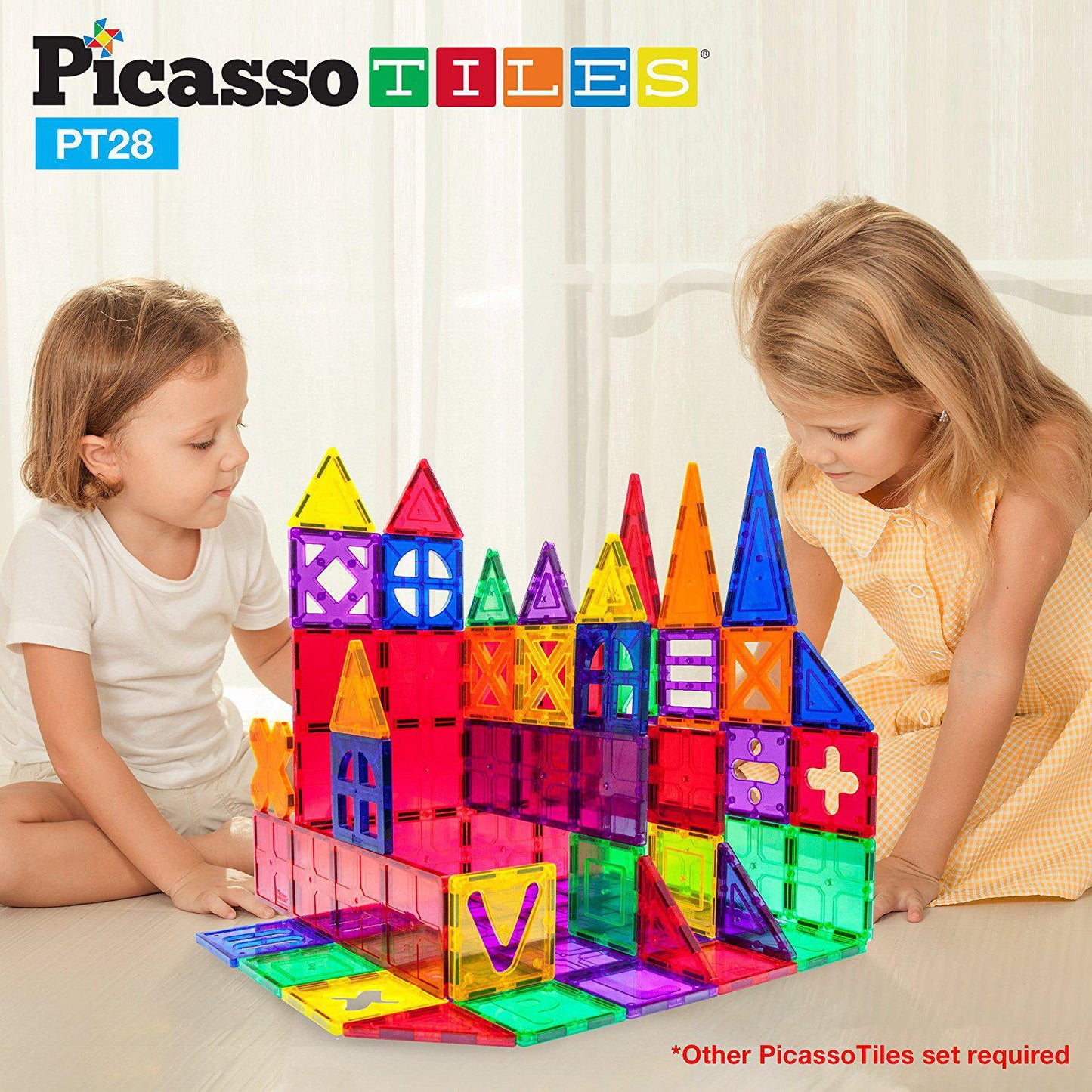 Picasso Tiles 28 Piece Large Building Block Base 28 Pieces Jumbo XL Plate Kit Magnetic Building Blocks Magnet Tiles