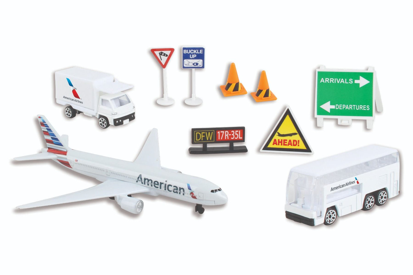 American Airlines 10 Pieces Playset - Die Cast Airplanes, Vehicles Playset - Great Gift For Children & Adult