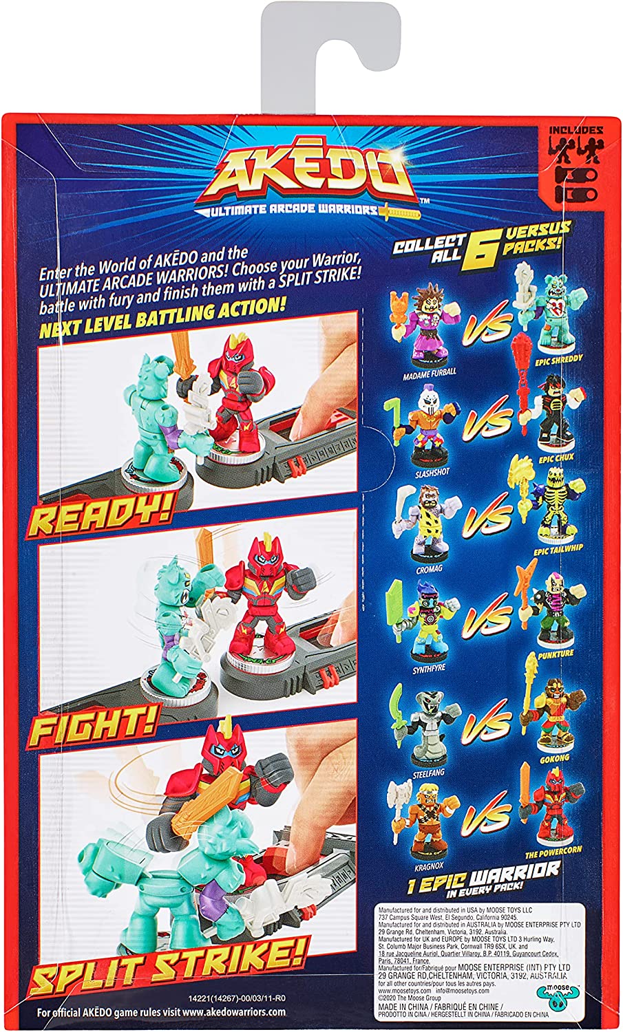 Akedo - Ultimate Arcade Warriors Versus Pack Mini Battling Action Figures - Ready, Fight, Split Strike - Epic SHREDDY VS Madame FURBALL Multicolor