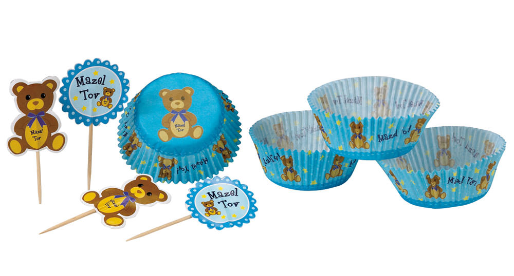 Mazel Tov Jewish Boy Cupcake Set, Includes Cupcake Holders and Toppers