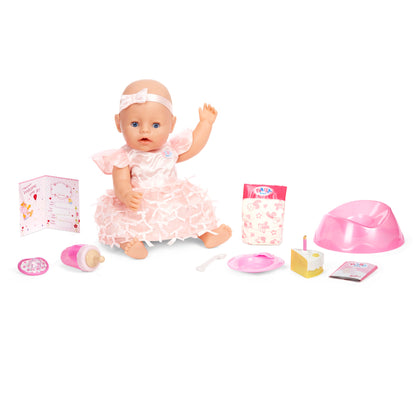 BABY born Interactive Baby Doll Party Theme – Blue Eyes with 9 Ways to Nurture (Eats, Drinks, Cries, Sleeps, Bathes, and Wets)