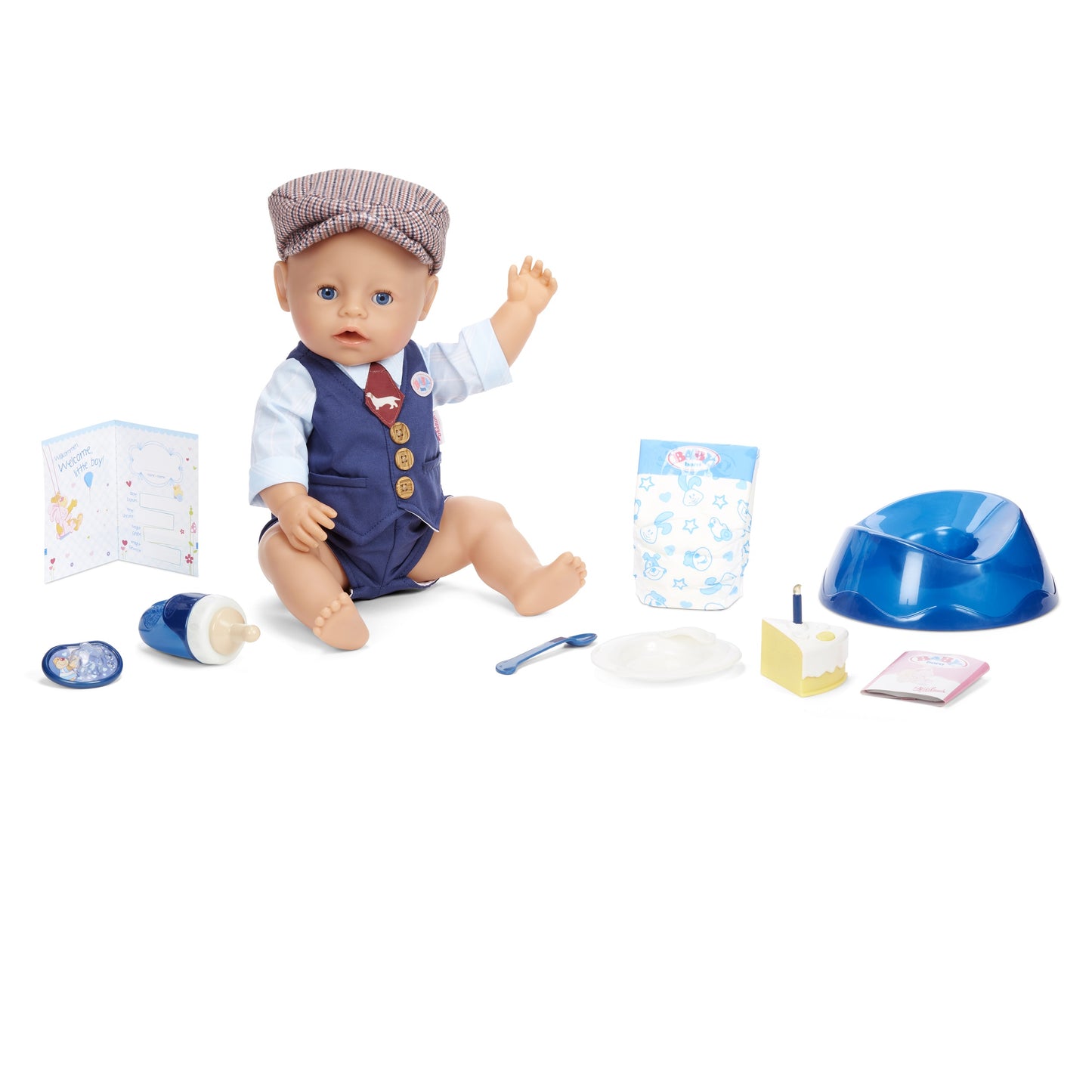 BABY born Interactive Boy Baby Doll Party Theme – Blue Eyes with 9 Ways to Nurture (Eats, Drinks, Cries, Sleeps, Bathes, and Wets)