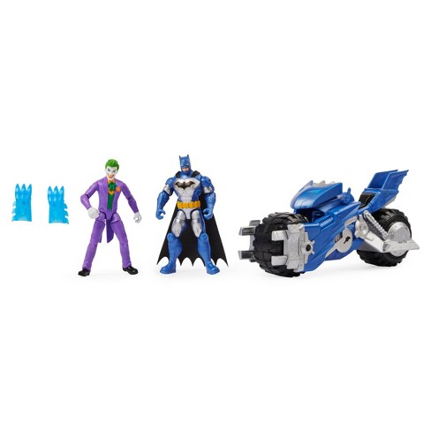 BATMAN Batcycle Vehicle with Batman and The Joker 4" Action Figures