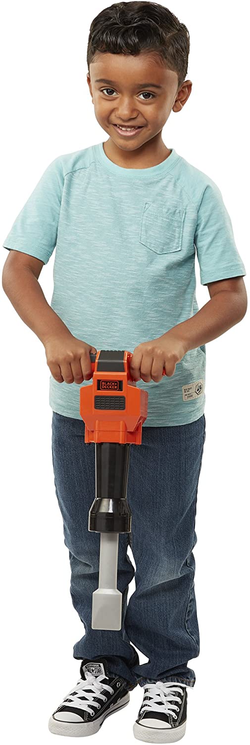 Kids Pretend Play Black & Decker Outdoor Power Tools Assortment Includes Chainsaw, Grass Trimmer, Reciprocating Saw, and Jackhammer
