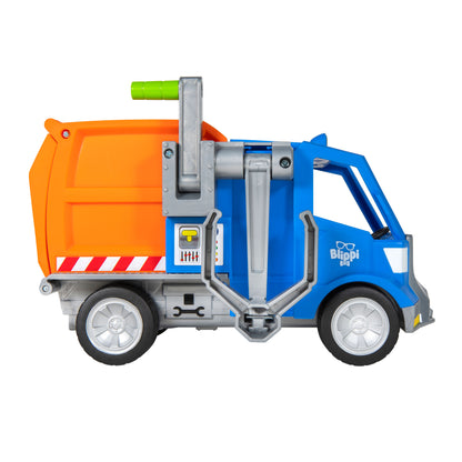 Blippi Recycling Truck - Includes Character Toy Figure, Working Lever, 1 Trash Cubes, 1 Recycling Bins - Sing Along with Popular Catchphrases