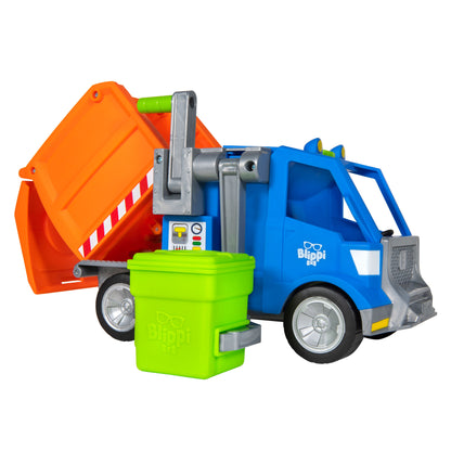 Blippi Recycling Truck - Includes Character Toy Figure, Working Lever, 1 Trash Cubes, 1 Recycling Bins - Sing Along with Popular Catchphrases