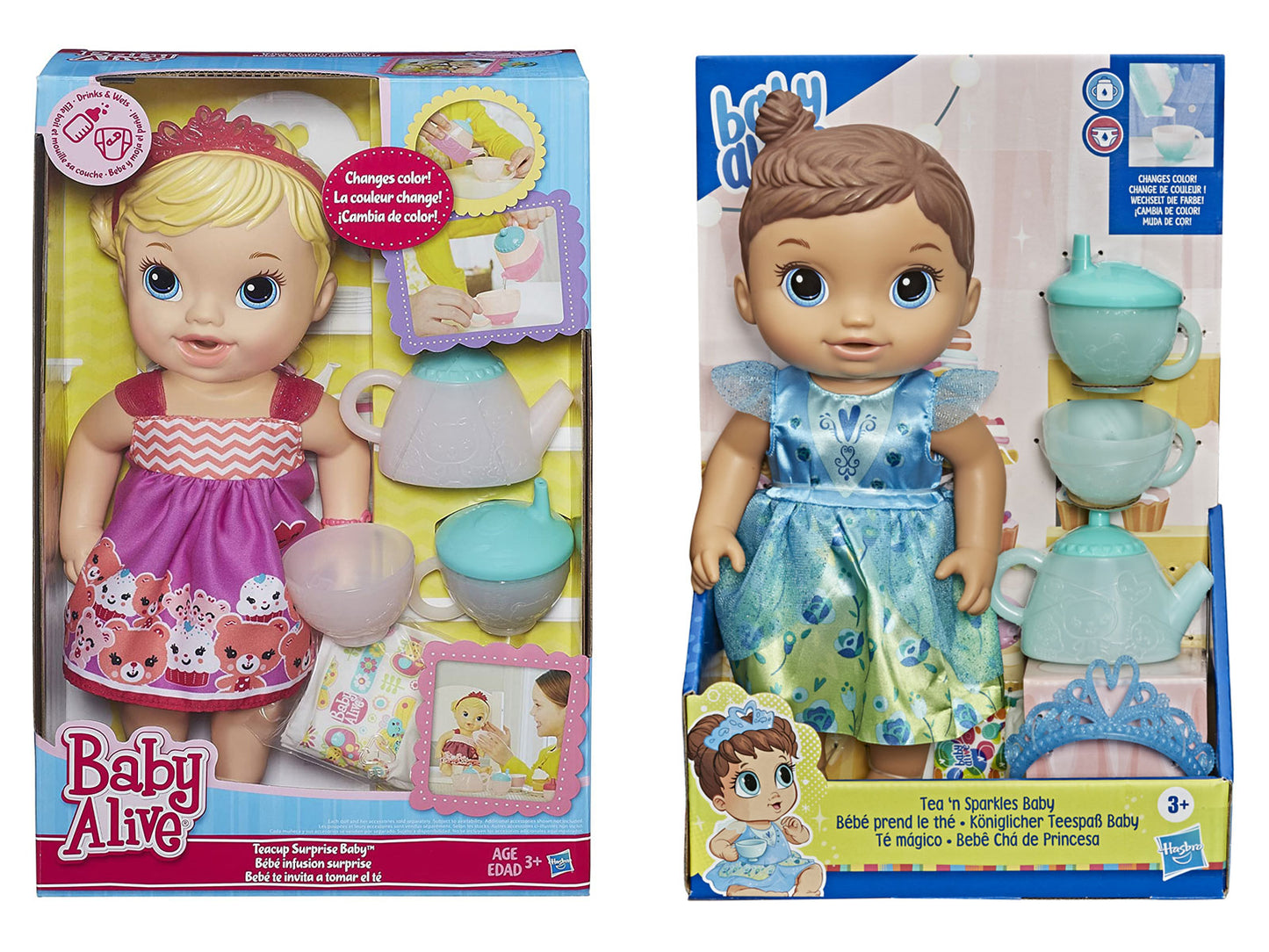 Baby Alive Tea ‘n Sparkles Baby Pretend Play Doll, Color-Changing Tea Set, Doll Accessories, Drinks, Wets (Assortment Styles)