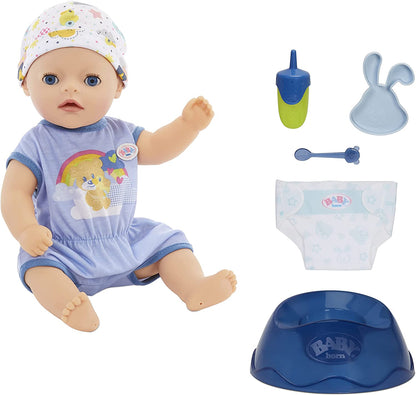 Baby Born 14” Interactive Lil BOY Baby Doll - Blue Eyes. Easy for Small Hands, 6+ Ways to Nurture, Includes Bottle, Potty and More