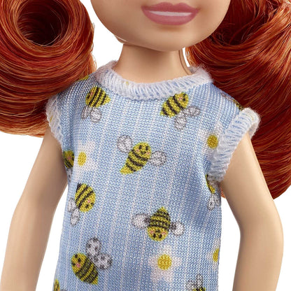 Barbie Chelsea Doll (Red Hair) Wearing Bumblebee & Flower-Print Dress and Blue Sandals, Toy for Kids Ages 3 Years Old & Up