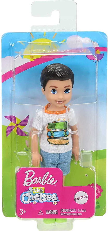 Barbie Club Chelsea Boy Doll (6-inch Brunette) Wearing Skateboard Graphic Shirt and Shorts, for 3 to 7 Year Olds