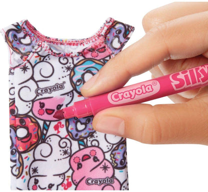 Barbie Crayola Color-in Fashions Doll and Fashions Set, Creative Art Fashion Toy with Doll, Washable Fashions, Scented Markers and Scented Purse