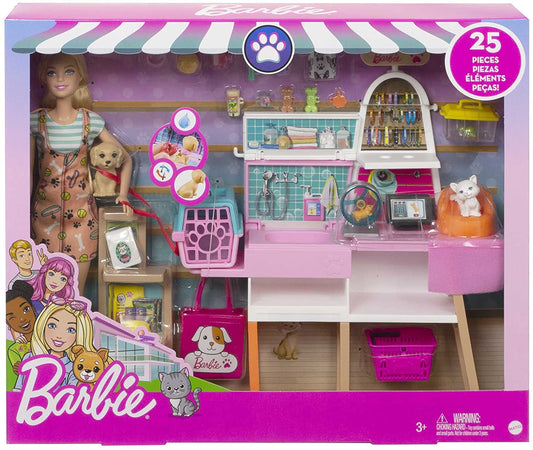 Barbie Doll (11.5-in Blonde) and Pet Boutique Playset with 4 Pets, Color-Change Grooming Feature and Accessories