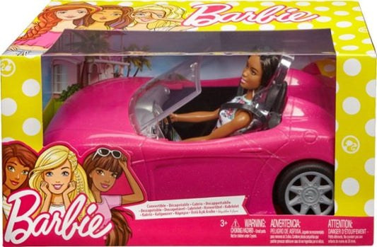 Barbie Doll & Convertible Car Brunette Figure Pink Vehicle Mattel