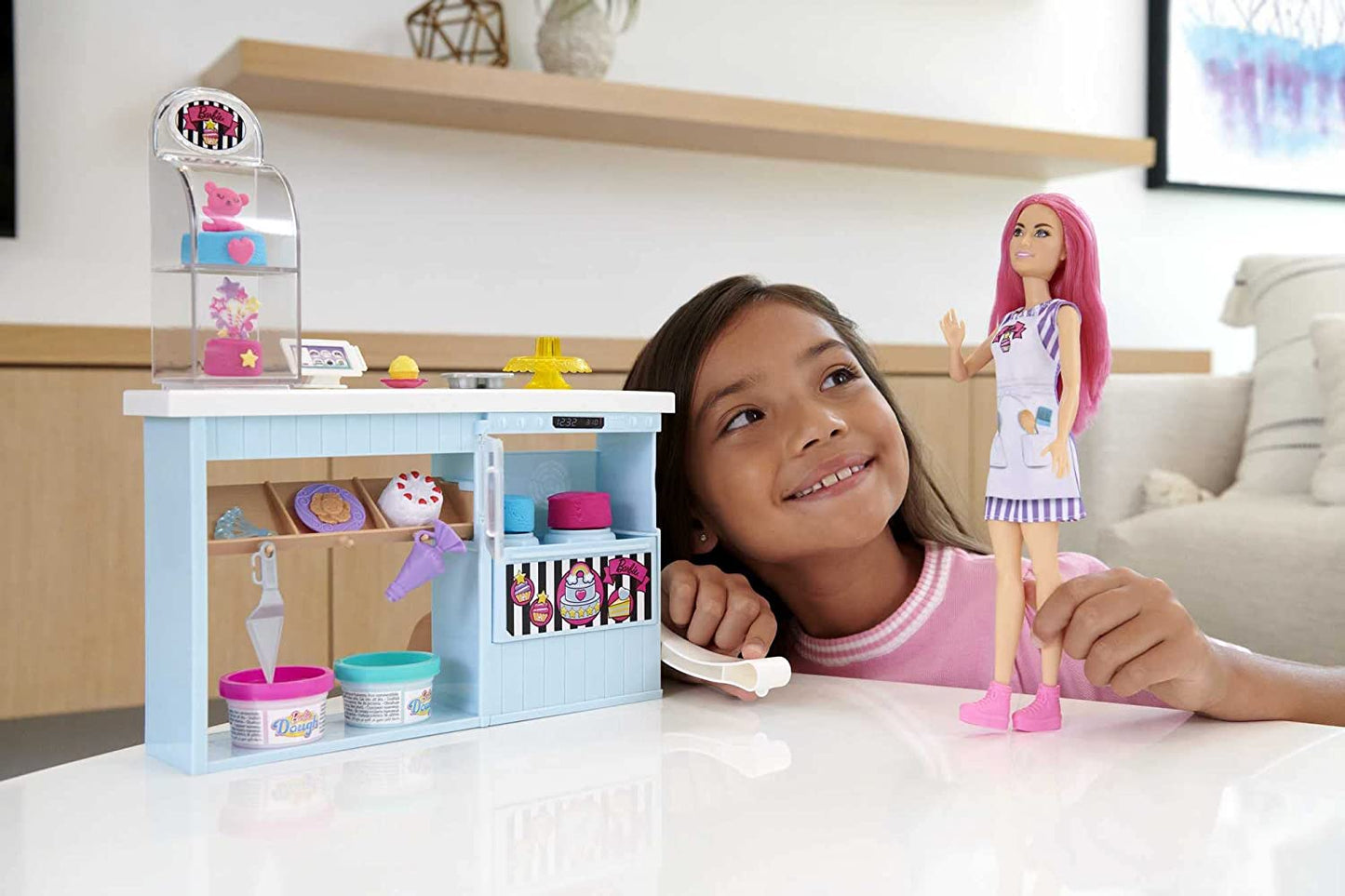 Barbie Doll and Accessories, Bakery Playset with Pink-Haired Petite Doll, Baking Station, Cake-Making Feature and 20+ Play Pieces