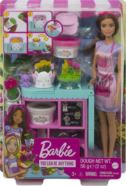 Barbie Florist Playset with 12-in Brunette Doll, Flower-Making Station, 3 Doughs, Mold, 2 Vases & Teddy Bear