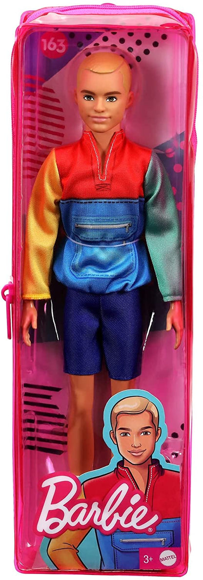 Barbie Ken Fashionistas Boy Figure Doll, Slender with Sculpted Blonde Hair Wearing Color-Blocked Jacket-Style Top, Blue Shorts & White Boots