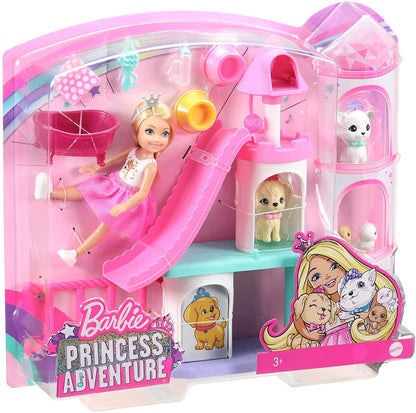 Barbie Princess Adventure Chelsea Pet Castle Playset, with Blonde Chelsea Doll (6-inch), 4 Pets and Accessories, Gift for 3 to 7 Year Olds