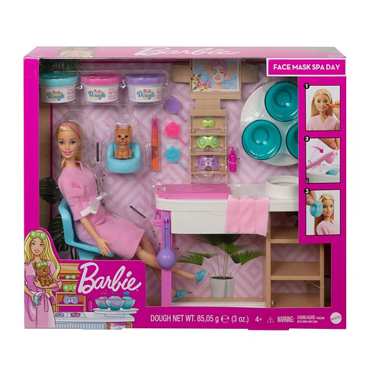 Barbie® Face Mask Spa Day Playset, Blonde Barbie® Doll, Puppy, Molding Toy & Dough