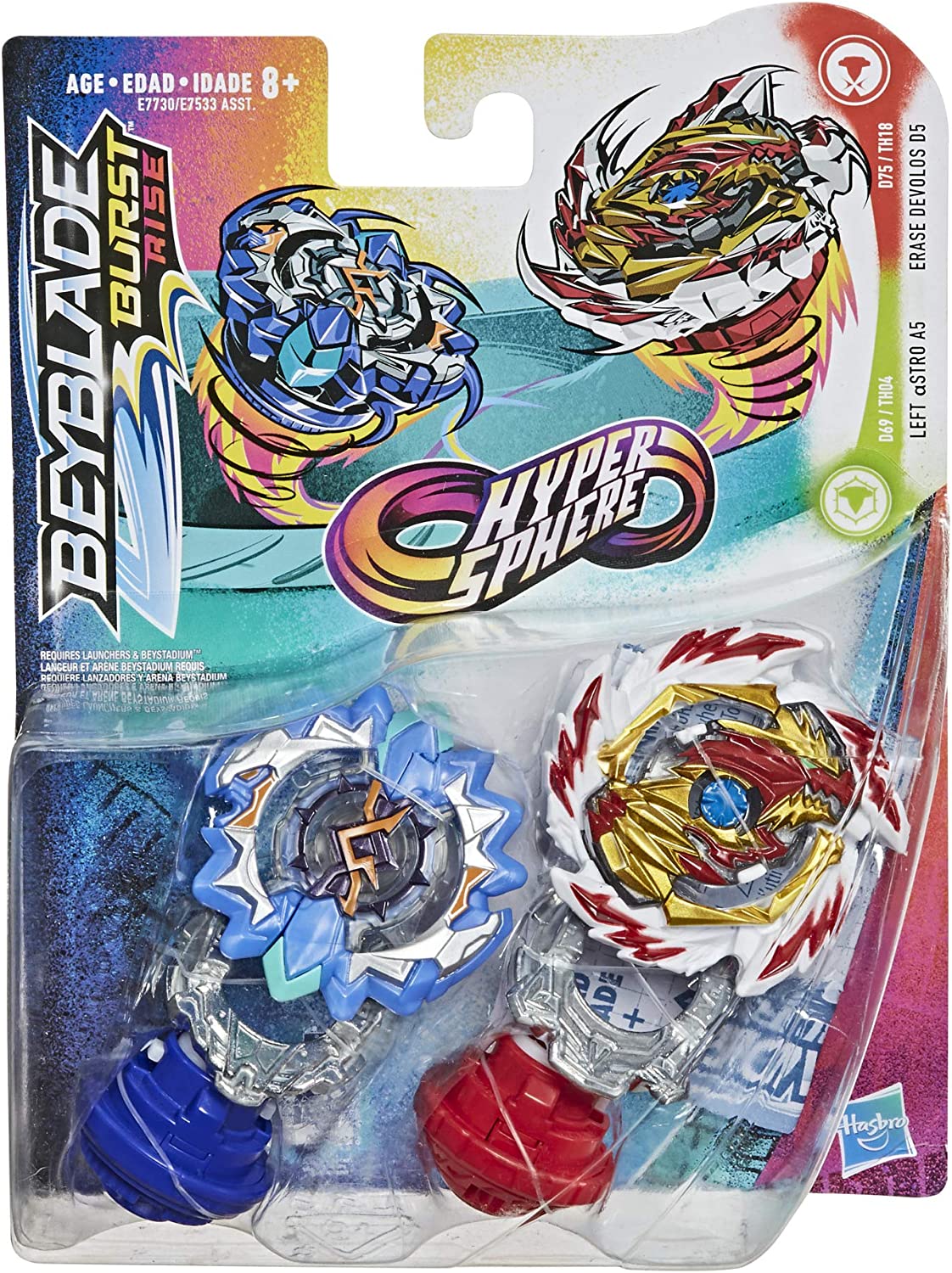 Beyblade Burst Rise Hypersphere Dual Pack Erase Devolos D5 and Left Astro A5 -- 2 Left-Spin Battling Top Toys, Ages 8 and Up