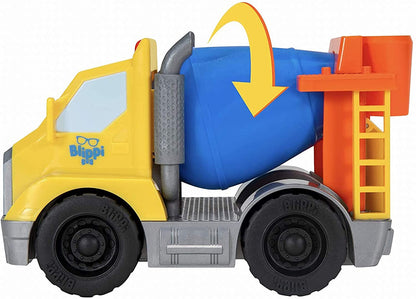 Blippi Cement Truck - Mini Vehicle with Freewheeling Features Including 2” Character Toy Figure Construction Worker