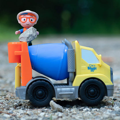 Blippi Cement Truck - Mini Vehicle with Freewheeling Features Including 2” Character Toy Figure Construction Worker