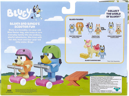 Bluey Dog Vehicle 2-Pack, 2.5-3" Bluey & Bingo Articulated Figures - Scooter Time