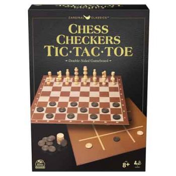 Cardinal Chess Checkers & Tic Tac Toe with Dual Sided 3 in 1 Gameboard