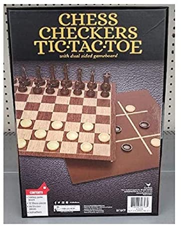 Cardinal Chess Checkers & Tic Tac Toe with Dual Sided 3 in 1 Gameboard