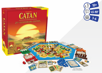 Catan 25th Anniversary Edition Board Game - Includes Pecial Custom Wood, Catan Dice, Card Sorting Trays and Protective Card Sleeves