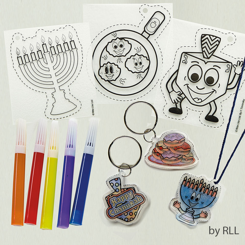 DIY - Shrink-2 Makes Designs Chanukah Shrink Art Kit, 6 Assorted Color - Great For Kids Chanukah Holiday Decoration