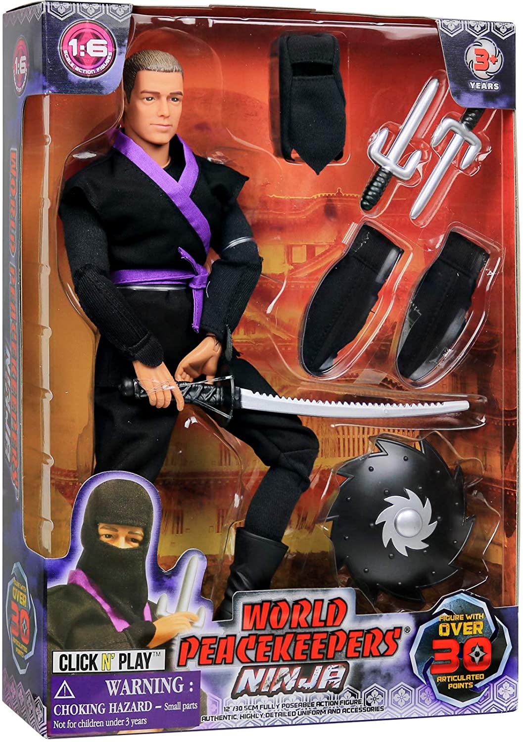Click N' Play 12 Inch Ninja Action Figure Play Set With Accessories