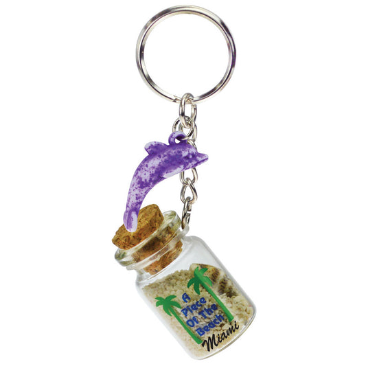 Dolphin Dangling Sand Filled Keychain of Miami Florida - Travel Souvenir Gift, Multicolor (1Pcs)