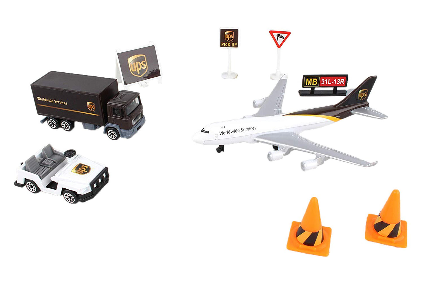 UPS Airport Die Cast Metal and Plastic Playset, Includes Thirteen Airport Essentials
