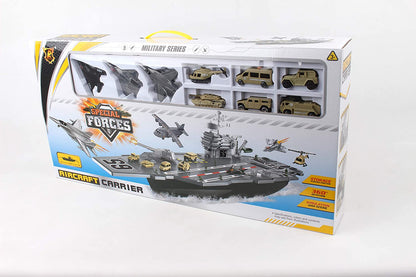 Aircraft Carrier Toy Military Vehicle Playset Feature 3 Planes, 6 Vehicles and 10 Military Figures