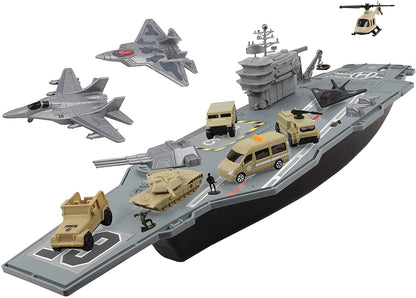 Aircraft Carrier Toy Military Vehicle Playset Feature 3 Planes, 6 Vehicles and 10 Military Figures