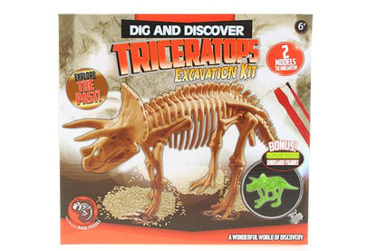 Glow-in-The-Dark Dinosaur Fossil - Dig and Discover Excavation Kit Feature T-rex, Stegosaurus, Triceratops and Velociraptor