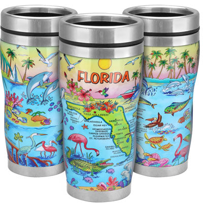 FLORIDA USA Map 16oz. Stainless Steel Travel Tumbler/Drinking Cup With Closer, Great Gift for FLORIDA Fan (1Pcs)