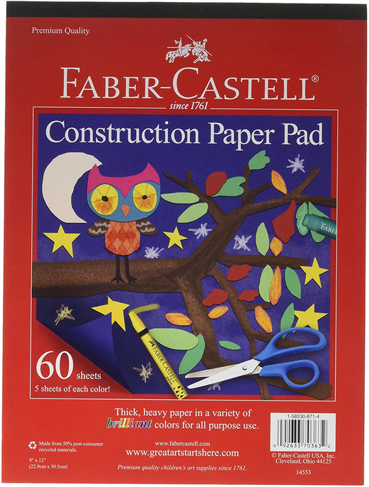 Faber-Castell Construction Paper Pad - Multi-Colored Craft Paper (9" x 12"), 60 Sheets