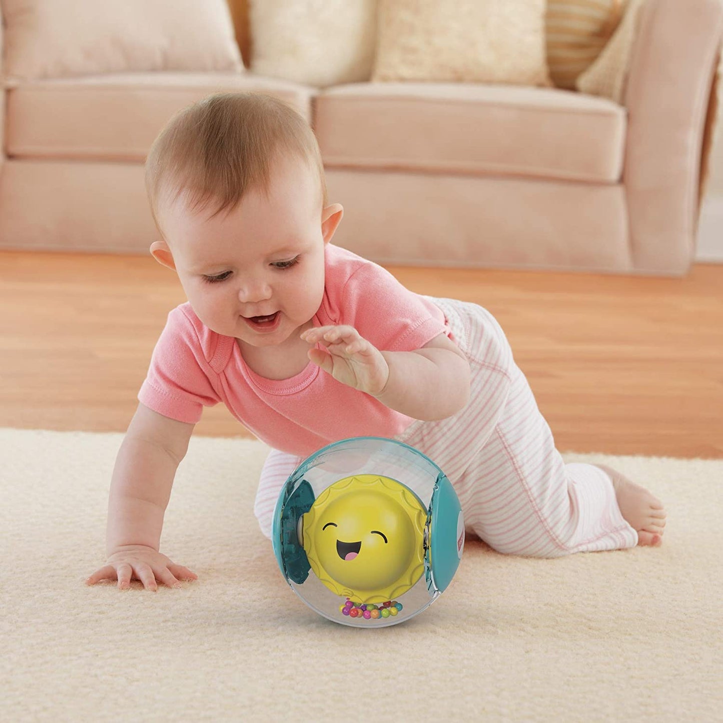 Fisher-Price Hello Sunshine Rattle Ball - 2 ways to play, Little ones can shake, rattle, and crawl along