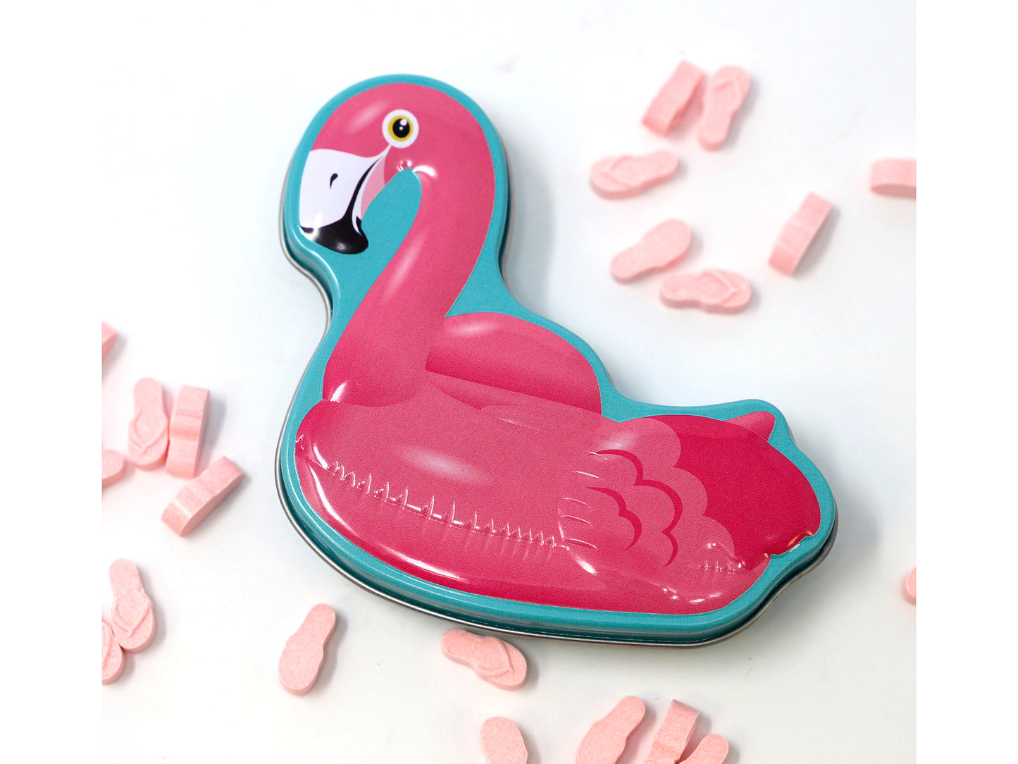 Flamingo Candy Tin With Pink Lemonade Flip Flop Shaped Candies Gift Stuffer
