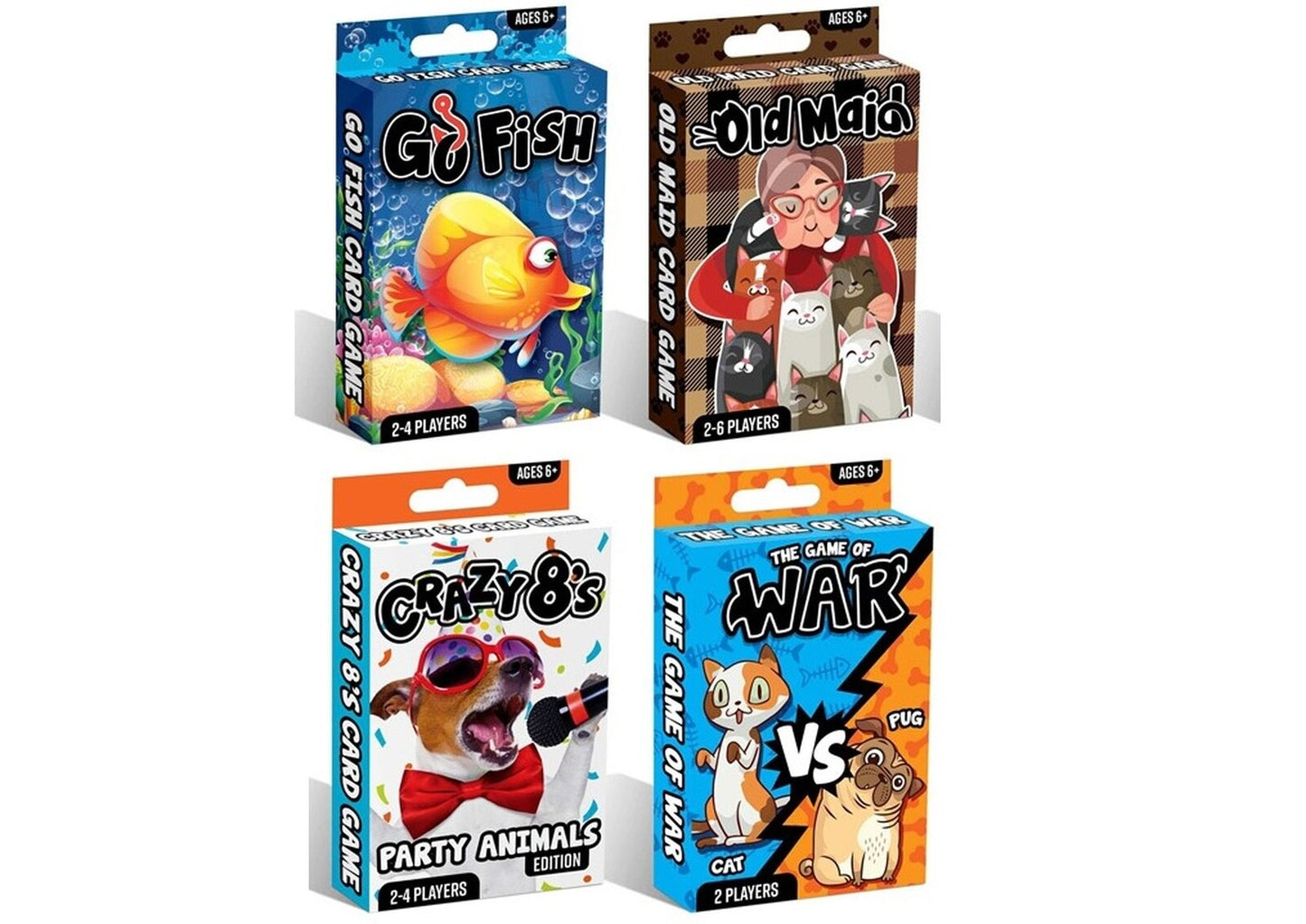Family & Kids Play Cards: Go Fish, Old Maid, Crazy 8s, and War Playing Cards - Ages 6+