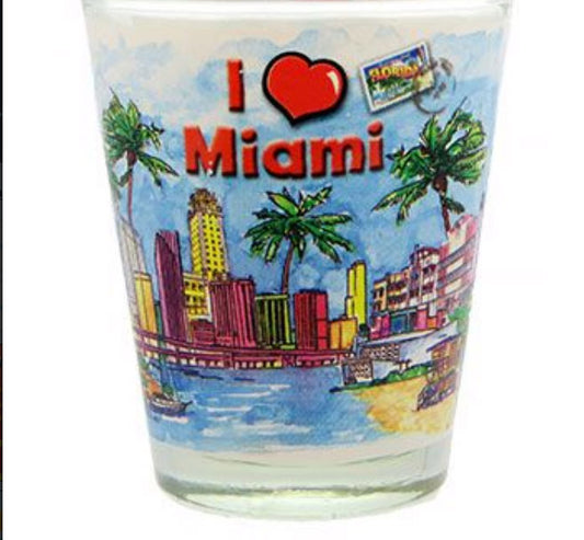 Glass Shot, Miami Watercolor- Print Colorful Miami Souvenir Shot Glass