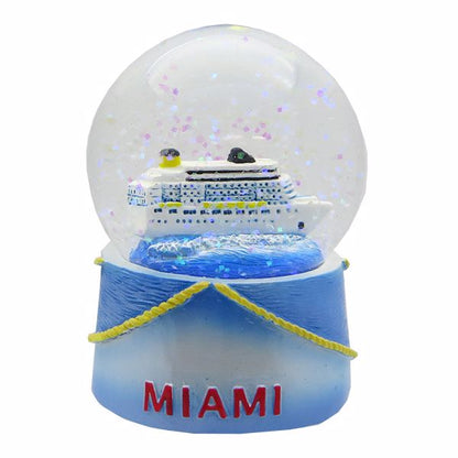 Miami Snow Globe Blue 65mm Polyresin, Cruise Ship Design - 3D images of South Beach Famous Landmarks