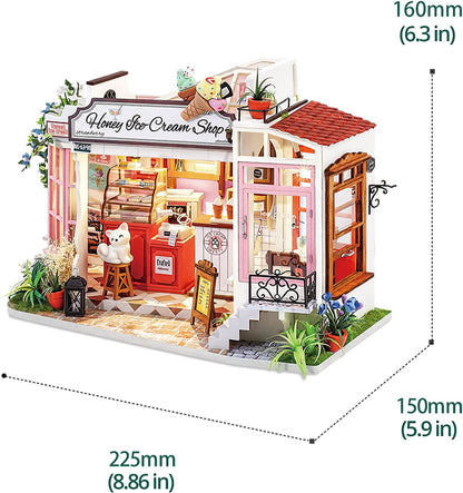 Hands Craft DIY Miniature Dollhouse Kit Honey 3D Puzzle Ice Cream Shop to Build for Adults and Teens, Complete Crafting Kit