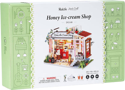 Hands Craft DIY Miniature Dollhouse Kit Honey 3D Puzzle Ice Cream Shop to Build for Adults and Teens, Complete Crafting Kit