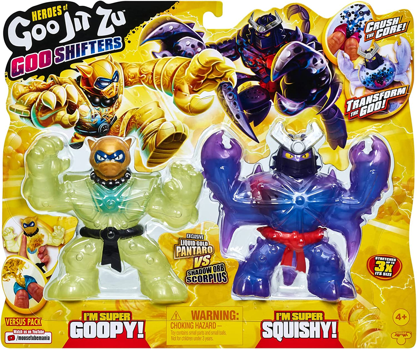 Heroes of Goo Jit Zu Goo Shifters Liquid Gold Pantaro VS Shadow Orb Scorpius Versus Pack, Two Stretchy, Multicolor