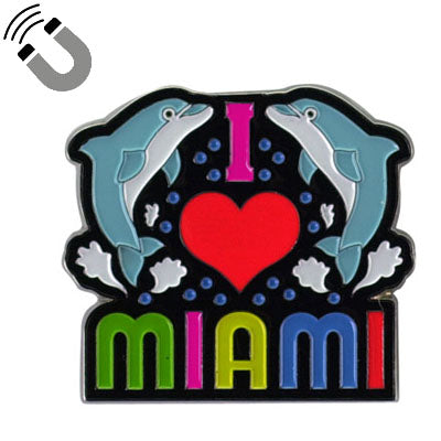 I Love Miami Feature Dolphin Theme Multi-Color Square Metal Magnet, Souvenir Gift - Fridge & Home Magnet 2 inches (1Pcs)